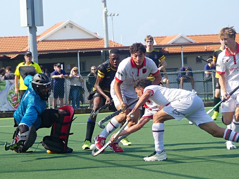 Captain Ryde Brisset slots Clifton's last goal in their 8-0 win over St David's Marist Inanda. Photo: Brad Morgan.